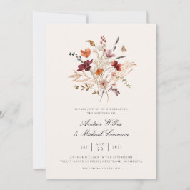 Boho Vintage Vildblomma Höstbröllop Inbjudningar