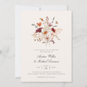 Boho Vintage Vildblomma Höstbröllop Inbjudningar