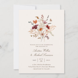 Boho Vintage Vildblomma Höstbröllop Inbjudningar