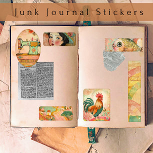 Boho Vintage Watercolor Rosa Junk Journal Klistermärken