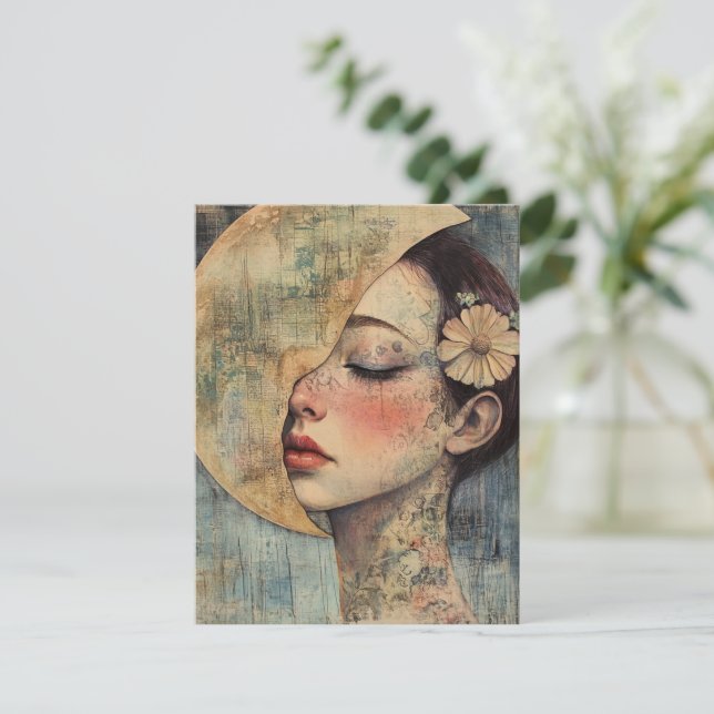 Boho Vintage Woman och Halva Måne (Stående Fram)