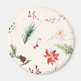 Boho Vinter Poinsettia Tall Greenery Akvarell Magnet