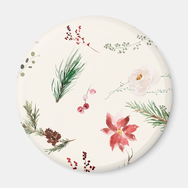 Boho Vinter Poinsettia Tall Greenery Akvarell Magnet (Framsidan)