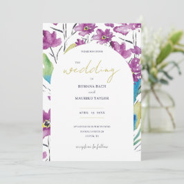 Boho Violett Turkos Vilda Blommor Akvarell Konst Inbjudningar