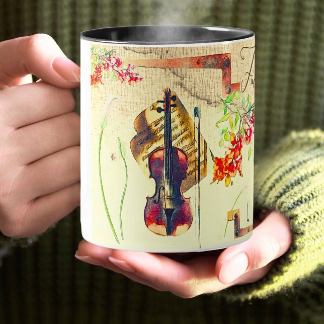 Boho Violin Flowers Collage with Affirmation Mugg (Skapare uppladdad)
