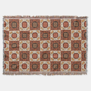 Boho virkad Granny-ruta Retro blommig Filt