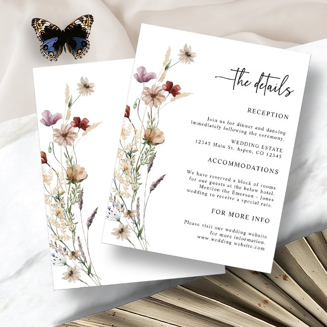 Boho vit bröllopsföljekort tilläggskort (Boho White Wildflower Wedding Enclosure Card by Painted Paperie
)