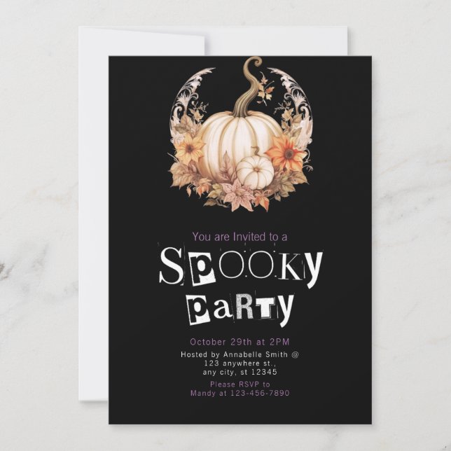 Boho vit pumpa blomster Halloween-fest Inbjudningar (Framsida)