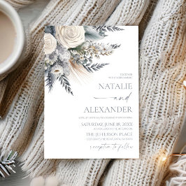 Boho Vit ros Blommigt Blomsterträdgård Bröllop Inbjudningar