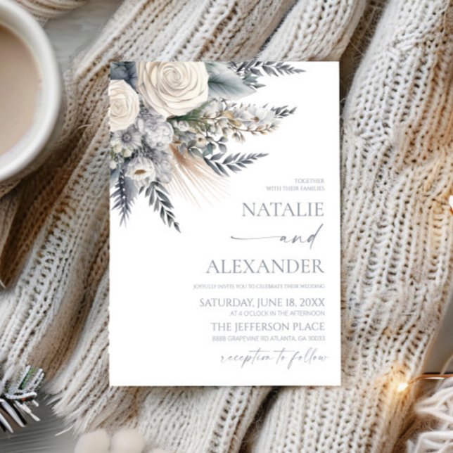 Boho Vit ros Blommigt Blomsterträdgård Bröllop Inbjudningar (Skapare uppladdad)