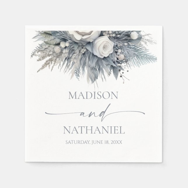 Boho Vit ros Blommigt Blomsterträdgård Bröllop Pappersservett (Framsidan)