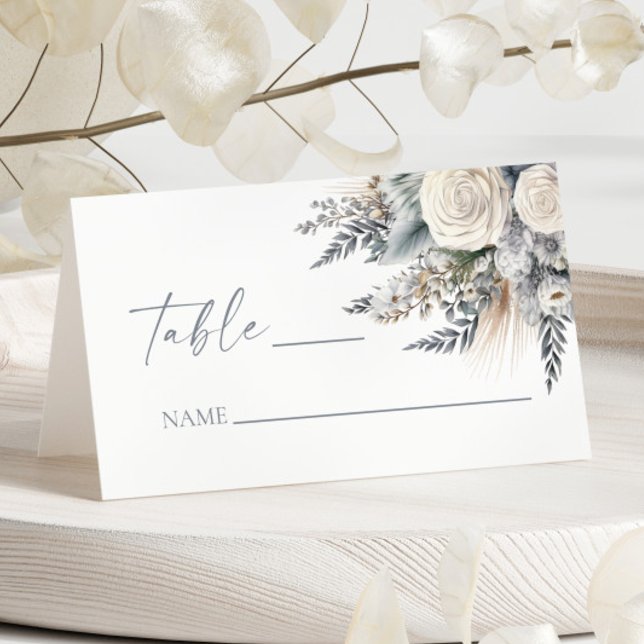 Boho Vit ros Blommigt Blomsterträdgård Bröllop Placeringskort (Skapare uppladdad)