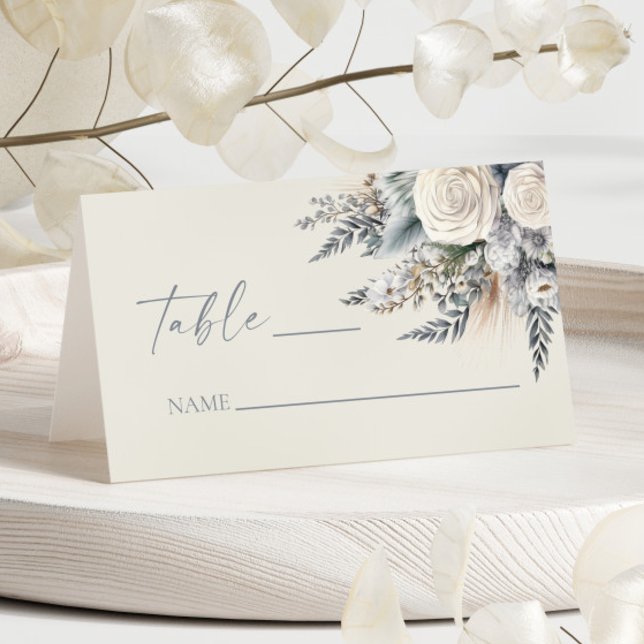 Boho Vit ros Blommigt Blomsterträdgård Bröllop Placeringskort (Skapare uppladdad)