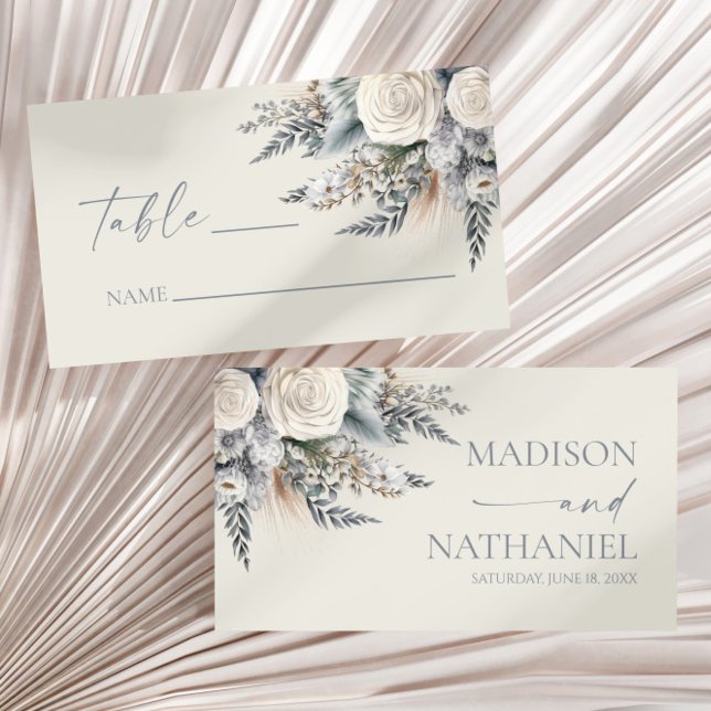 Boho Vit ros Blommigt Blomsterträdgård Bröllop Placeringskort (Skapare uppladdad)