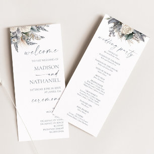 Boho Vit ros Blommigt Blomsterträdgård Bröllop Program