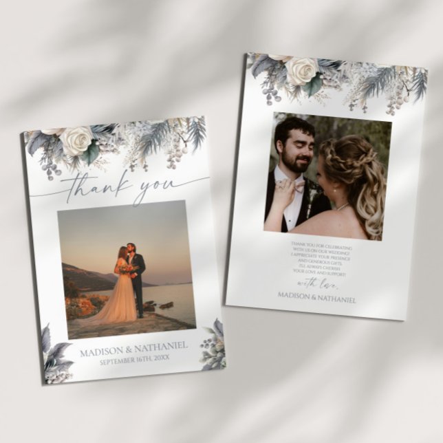 Boho Vit ros Blommigt Blomsterträdgård Bröllop Tack Kort (Skapare uppladdad)