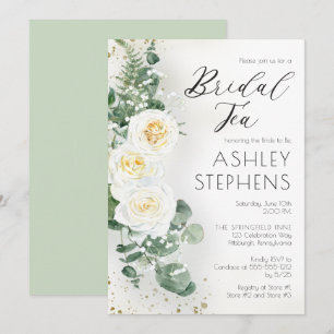 Boho Vit ros Blommigt Eucalyptus Möhippa Tea Inbjudningar