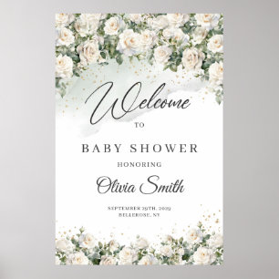 Boho Vit ros Blommigt Garden Baby Shower Välkommen Poster