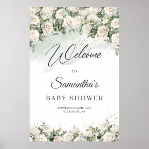 Boho Vit ros Blommigt Garden Baby Shower Välkommen Poster
