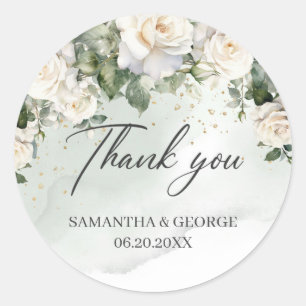 Boho Vit ros Blommigt Garden greenery Runt Klistermärke