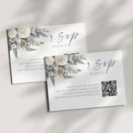 Boho Vit ros Blommigt QR-kodkort Bröllop OSA