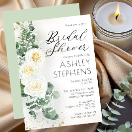 Boho vit ros blomster | Eukalyptus bröllopsdusch  Inbjudningar