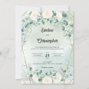 Boho vit ros eucalyptus faux guld ram inbjudningar