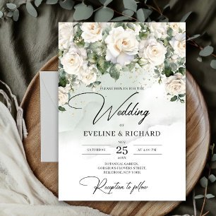 Boho vit ros eucalyptus greenery och guld inbjudningar