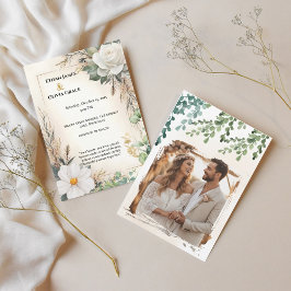 Boho Vit ros Eucalyptus Guld Inbjudan