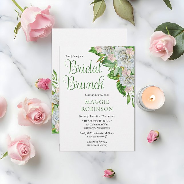 Boho Vit ros | Orchids Blommigt Möhippa Brunch Inbjudningar (Elegant White Roses and Orchids Boho Floral Bridal Brunch Invitation - Print | Digital Download)