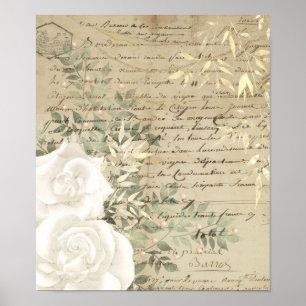 Boho Vita Blommor Greenery Script Bokstäver Guld Poster