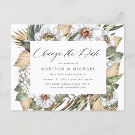 Boho Vita Blommor & Grönt Byte av Datum Meddelande Vykort