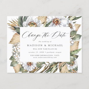 Boho Vita Blommor & Grönt Byte av Datum Meddelande Vykort
