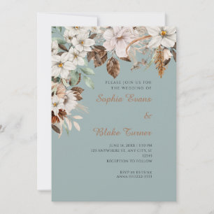 Boho Vita Blommor Höst Grön Bröllop Inbjudningar