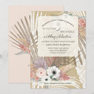 BOHO Vita Blommor Rustik Pampasgräs Tropisk Inbjudningar