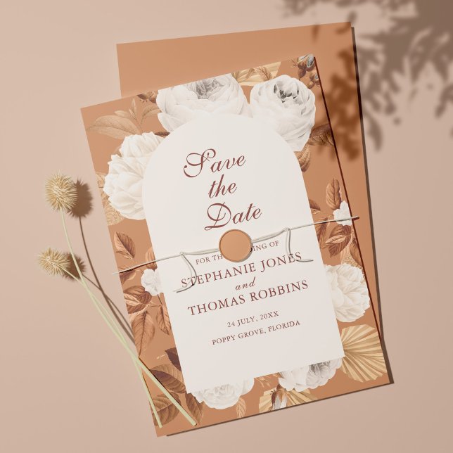 Boho vita peonior Terracotta Spara datum-kort Datumet (Skapare uppladdad)