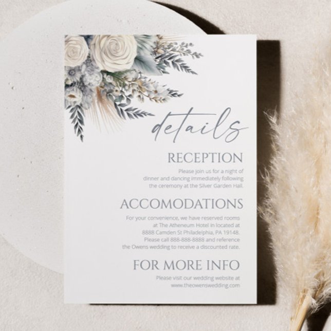 Boho Vita Ros Blommig Blomma Bröllopsdetaljer Tilläggskort (Skapare uppladdad)