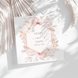Boho vita & rosablommiga bröllopservetter pappersservett