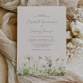 Boho vita vilda blommor akvarell blommande bröllop inbjudningar
