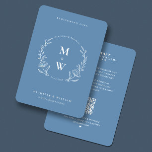 Boho WAN Monogram Blommigt Bröllop Dusty Blue Inbjudningar