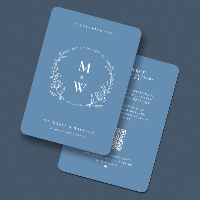Boho WAN Monogram Blommigt Bröllop Dusty Blue Inbjudningar (Boho Wreath Monogram Floral Wedding Dusty Blue Invitation
)