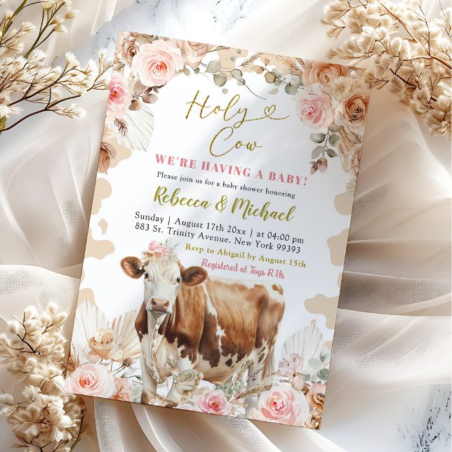 Boho Warm Tone Cow Farm Girl Baby Shower Inbjudningar (Skapare uppladdad)