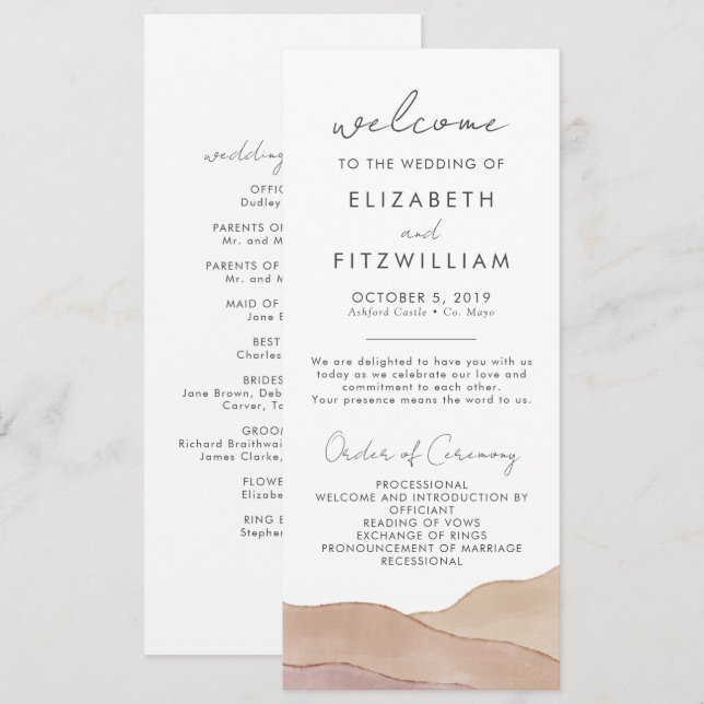 Boho Watercolor Abstrakt | Bröllop Ceremony Program (Fram/baksida)