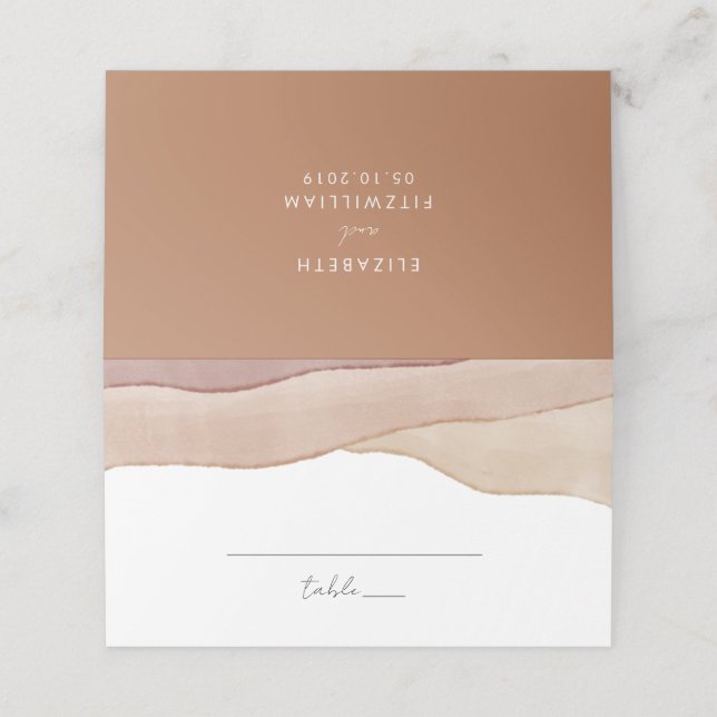 Boho Watercolor Abstrakt | Caramel Mocha Folded Placeringskort (Utvändigt utvikt)