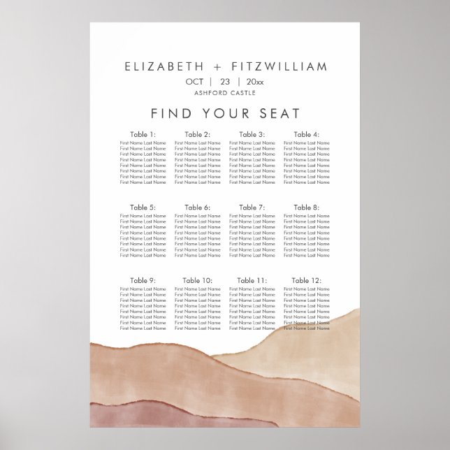 Boho Watercolor Abstrakt | Poster sittdiagram (Framsidan)