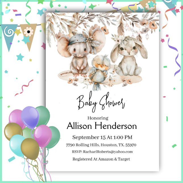 Boho Watercolor Animal Baby Shower-inbjudan Inbjudningar (Skapare uppladdad)