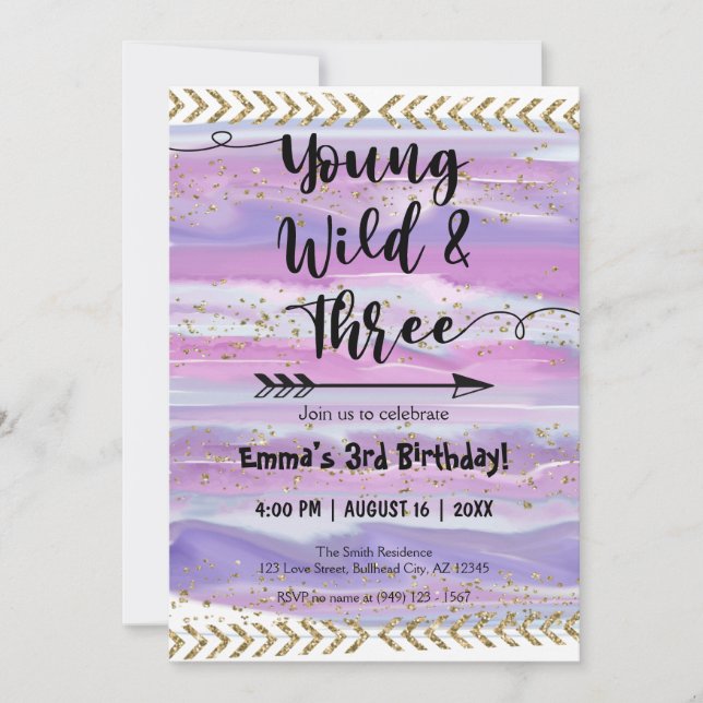 Boho Watercolor Arrow Young Vild 3 dagar in Inbjudningar (Framsida)