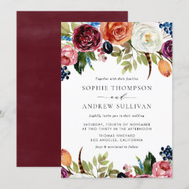 Boho Watercolor Autumn Blooms Bröllopsinbjudan Inbjudningar