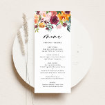 Boho Watercolor Autumn Flowers Fall bröllop Meny<br><div class="desc">Lägg till en blommigt för elegant med accent till händelsetabellen som läses ut med det här menykortet för blommigt av anpassade. Den har vattenfärgad blommigt av orange, rosa, burgundi och gult höstblommor med eukalyptus och grönaktiga accenter. Anpassa det här menykortet för blommigt med vattenfärg genom att lägga till egna uppgifter....</div>