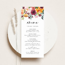 Boho Watercolor Autumn Flowers Fall bröllop Meny